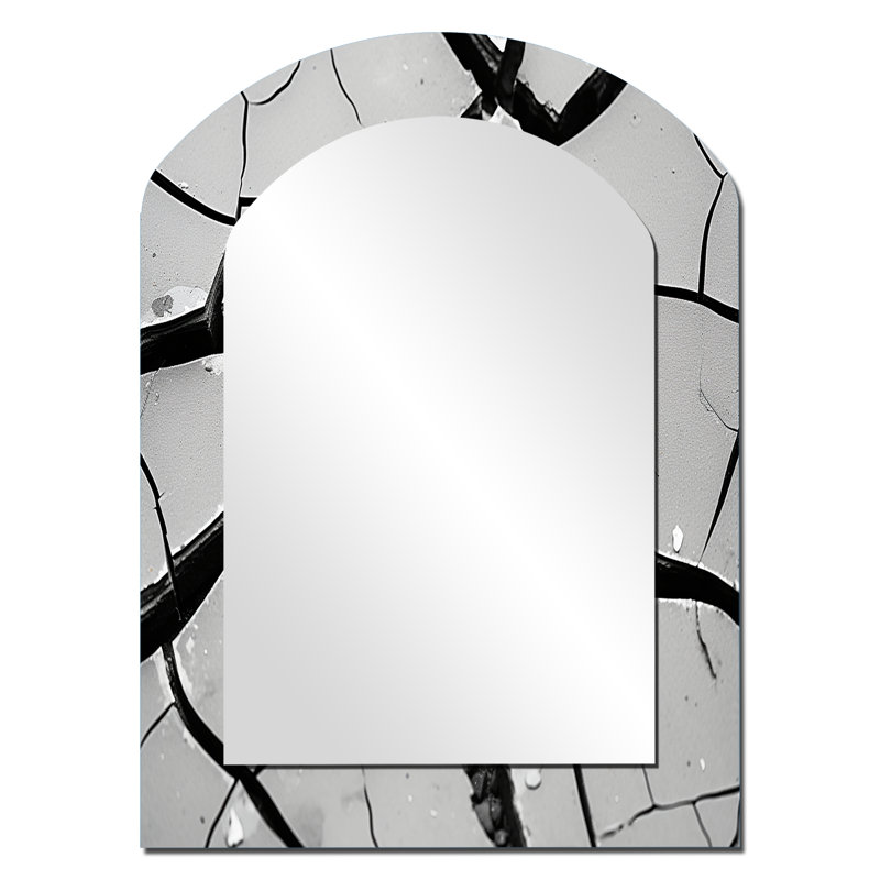 Noir et blanc apaisant fissures - miroir mural moderne arqué, 34 po x 25 po