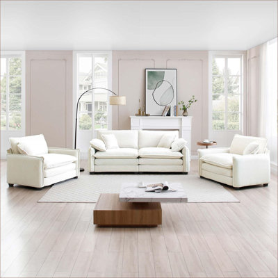 Sofas Couches, 3-Piece Retro Modern Set for Living Room Home Theater Club | Beige | Corduroy