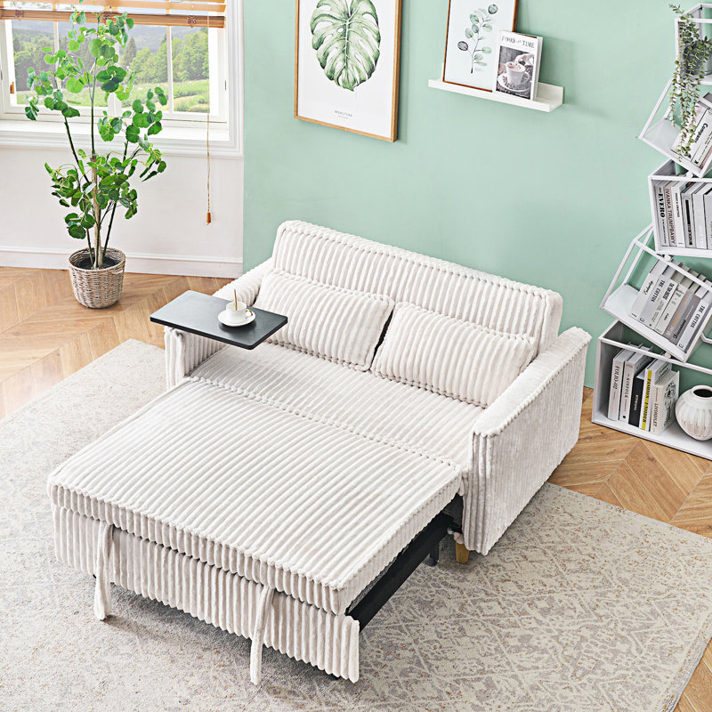 Canapé coulissant et à pousser avec plateau mobile et ports USB, canapé de salon, Beige