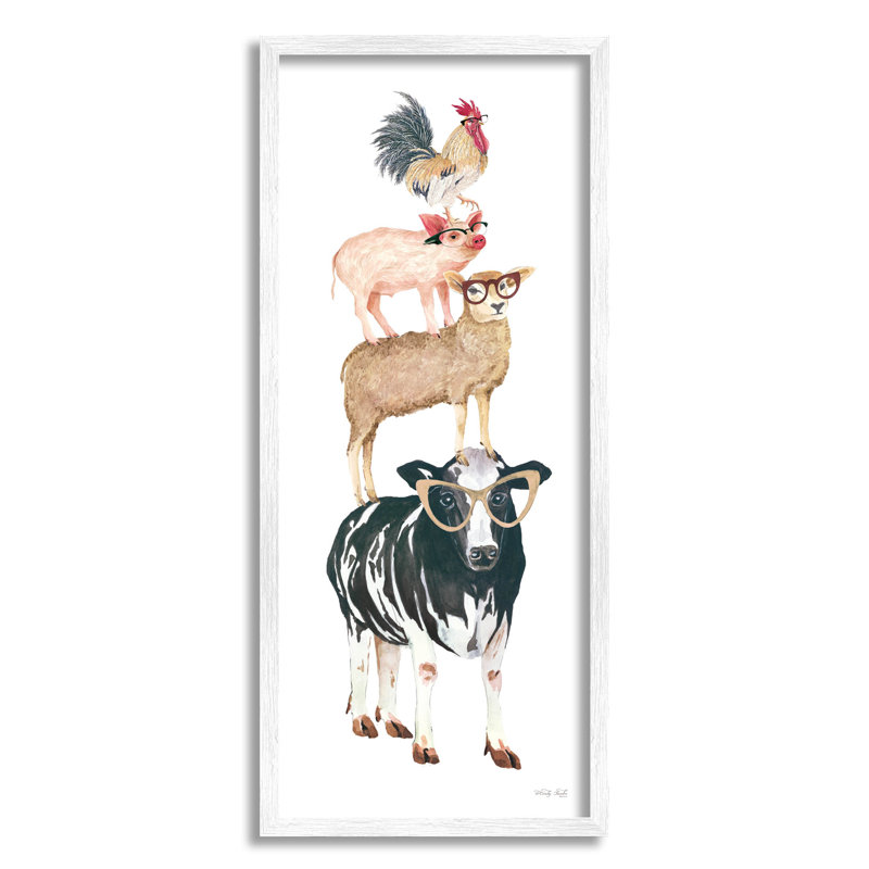 Animaux de ferme empilés portant des lunettes, estampe numérique encadrée par Cindy Jacobs_aq-458