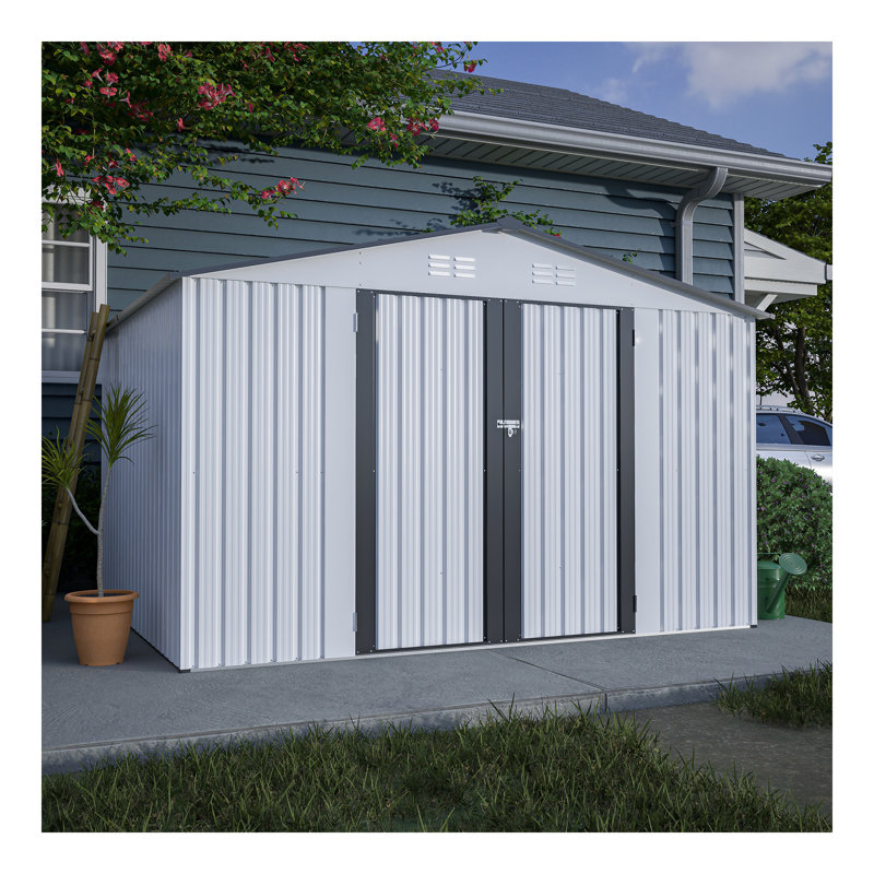Remise de rangement extérieure 10 pi x 8 pi, remise en métal toutes saisons avec portes verrouillables, remise à outils pour le jardin, le patio, la cour arrière, la pelouse, gris