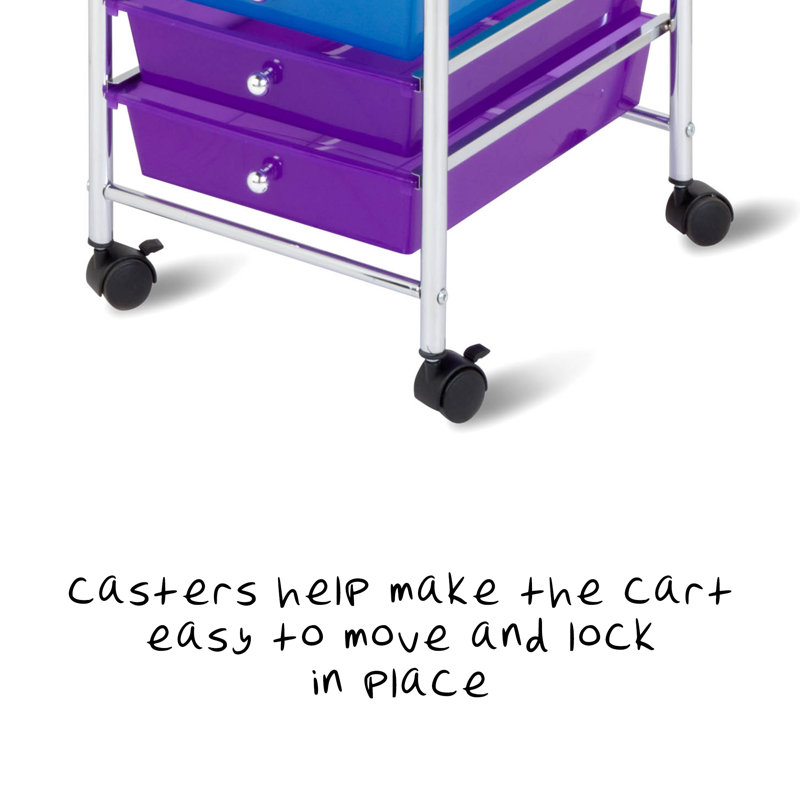 Multi-Color 10-Drawer Rolling Storage Cart with Chrome Frame