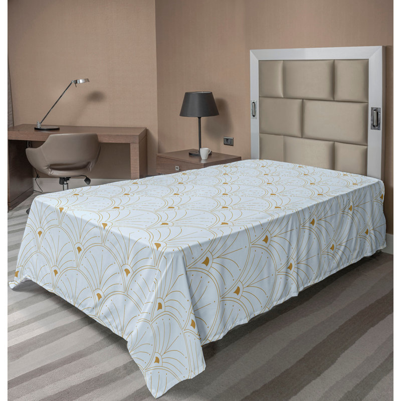 Polyester Floral Flat Sheet, Twin Flat Sheet, Pale Blue/Sand Brown