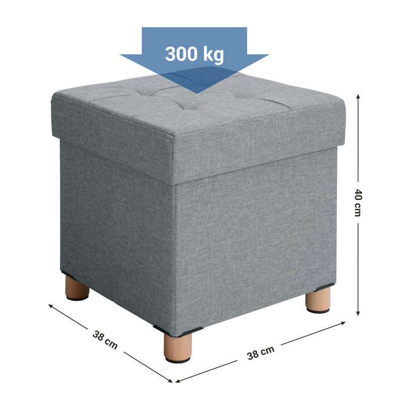 Bonnefoy 38cm Wide Tufted Square Solid Colour Ottoman with Storage, Light Grey
