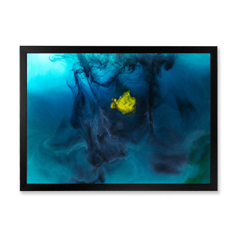 «Blue Ink Mixing In Water II», décoration murale moderne sur toile, Cadre photo noir, H 8 po x l 12 po x P 1 po