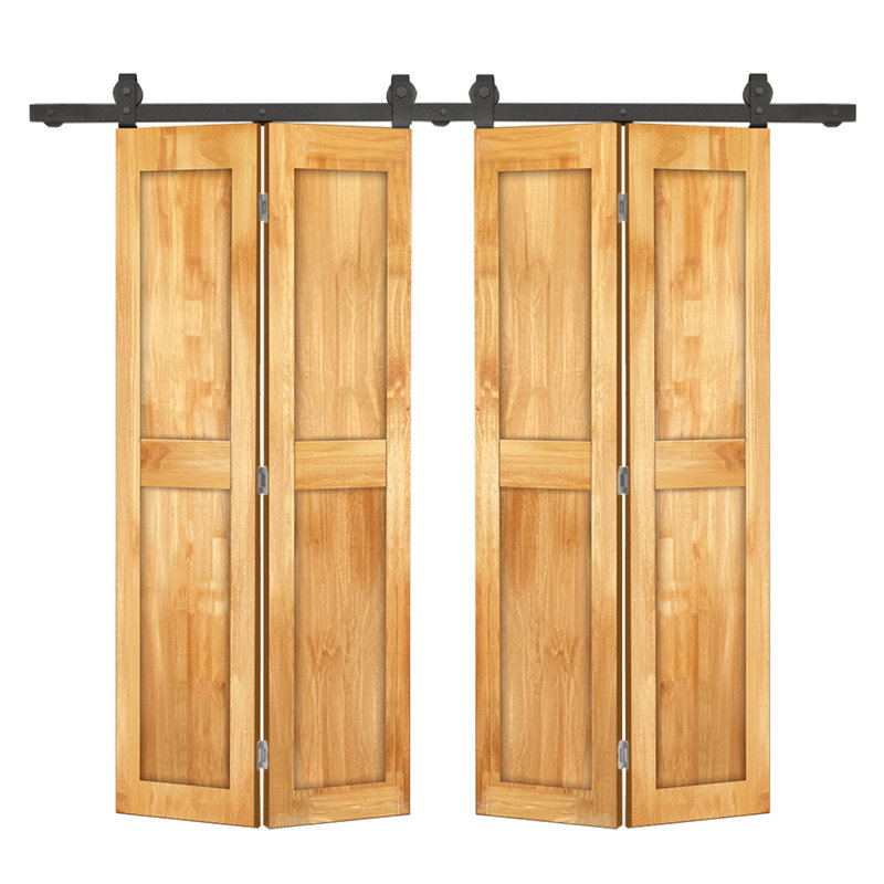 Ensemble de quincaillerie pour porte de grange coulissante en bois de pin 2 panneaux, Chêne vieilli, 72 po x 80 po