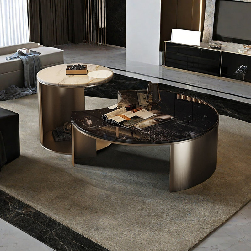 Modern round supercrystalline stone coffee table, 15.7" H x 39.4" L x 39.4" W 
