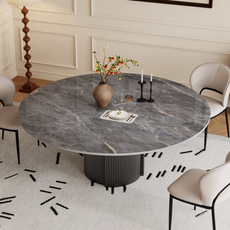 59" Round Marble Dining Table for 6-8 People, Gray