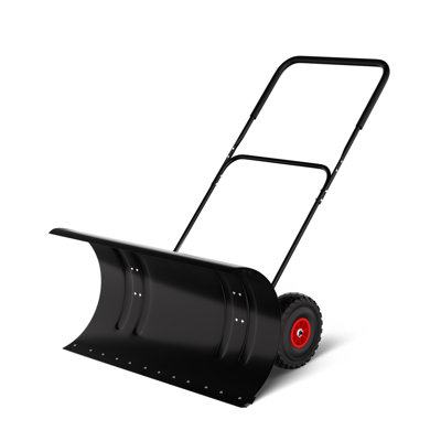 Snow Shovel for Driveway,Heavy Duty Wheeled Rolling Shovels 5 Position Angled Blade, Ergonomic Adjustable Handle & Rubber Wheels for Efficient Snow Removal, Snow Plow for Doorway,Driveway and Sidewalk