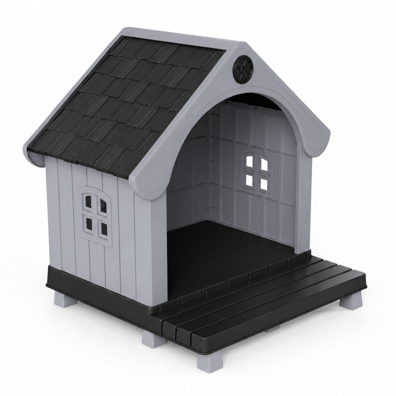Grande niche pour chien d'extérieur, Gris Antarctique / noir