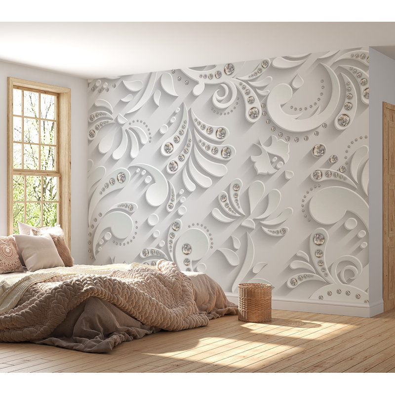 Murale Peel & Stick Glam - Fleurs avec cristaux, L 110 po x l 154 po