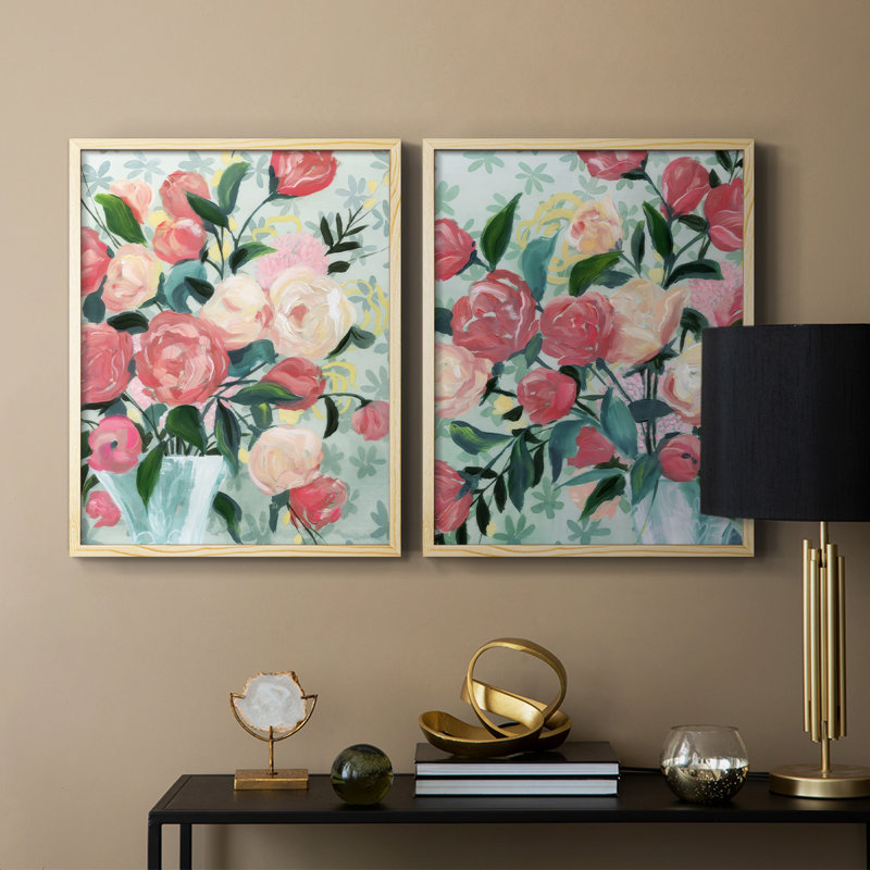 «Painted Posies I», reproduction encadrée de qualité supérieure - prête à être accrochée - aucun clou requis - aucun clou requis
