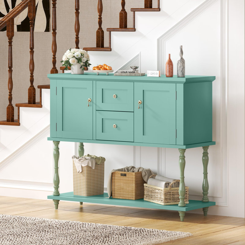 42" Farmhouse Console Table with 2 Drawers & 2 Doors, Wood Entryway Table with Storage Shelf, TV Stand for Living Room, Green