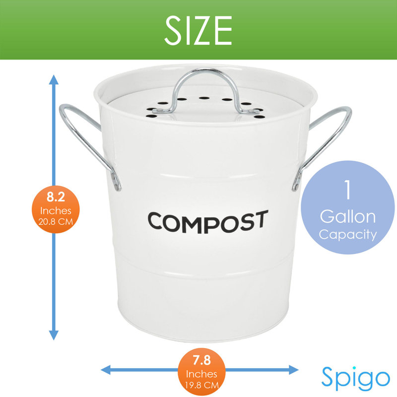 Acier 1 gallon Composteur de cuisine, Blanc