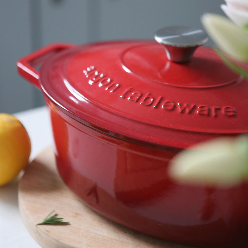 Argon Tableware - Oval Cast Iron Casserole Dishes - 4.68L - Pack of 2, Red