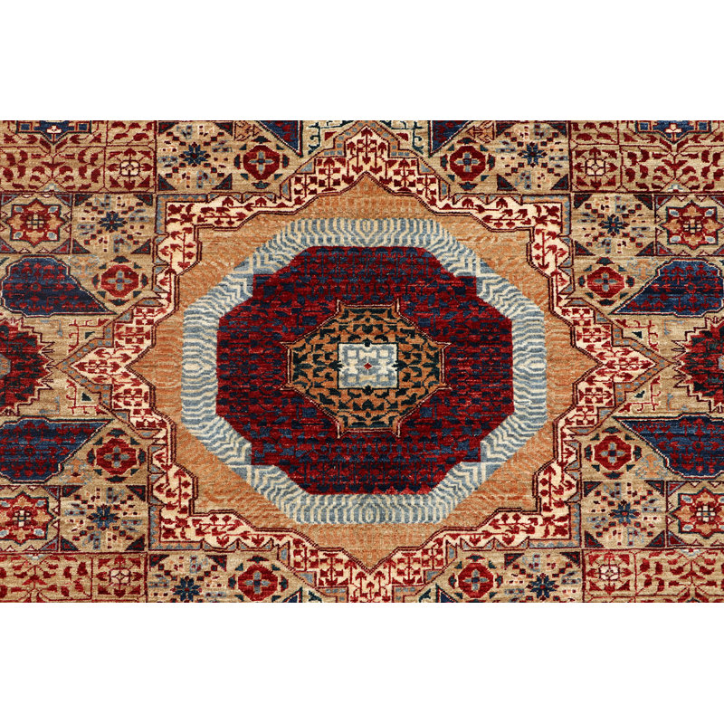 Tapis bleu marine / rouge / crème tissé à la main de haute qualité