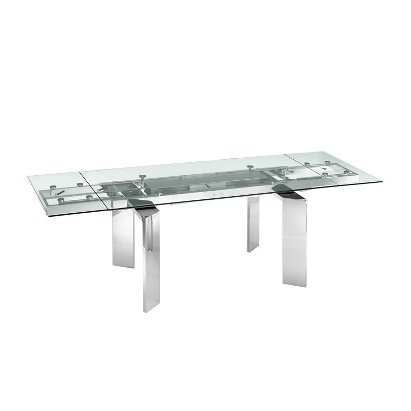 Astor 108 " Extendable Rectangular Glass Top with Stainless Steel Base Dining Table