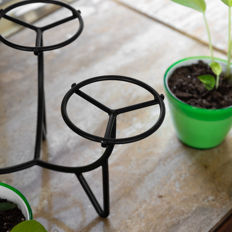 Black Iron Mid-Century Modern Triple Plant Stand