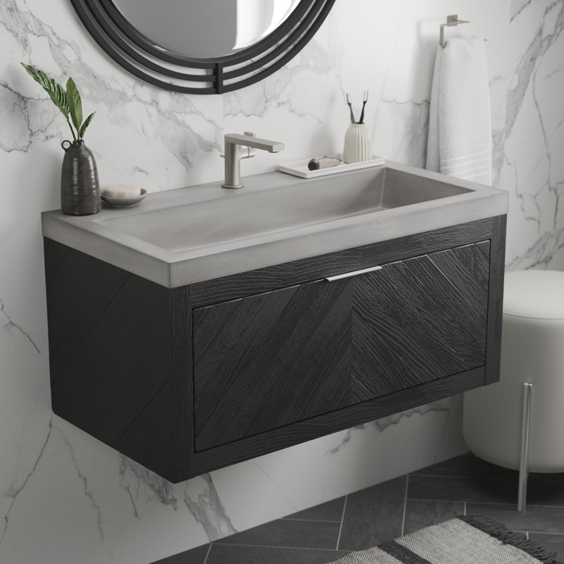 Trough Handmade Rectangular Bathroom Sink, Single Hole Faucet, Ash