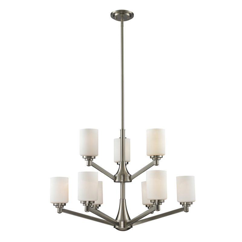 Lustre à niveaux ombrés 9 lumières Seeber, Nickel brossé
