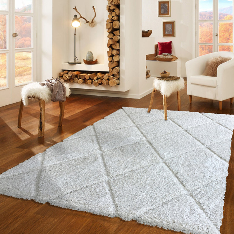 Tapis géométrique blanc, Rectangle 6 pi 7 po x 9 pi 6 po