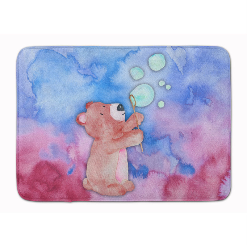 Tapis pour salle de bain en mousse à mémoire de forme aquarelle ours et bulles