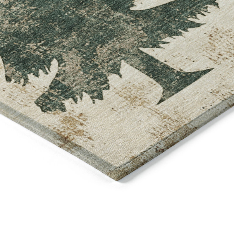 Ivory Synthetic 5' x 7' Washable Rectangular Rug with Tree Design