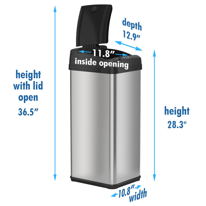 Itouchless 13 Gallon Automatic Sensor Touchless Trash Can With Ac Adapter And Odour Control System Stainless Steel, Extra-wide Lid Opening Kitchen Garbage Bin