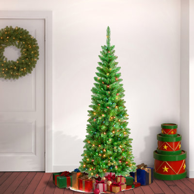 6ft. Redwood Pencil Slim Christmas Tree with Multicolor Lights