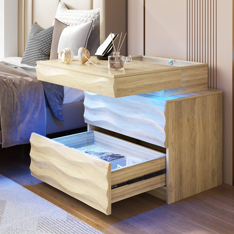 60cm W Manufactured Wood Bedside Table, Oak