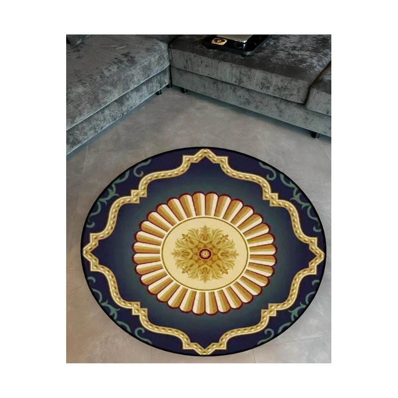 Yellow Patterns And Shapes Woven Base Decorative Carpet, Round 2'8"