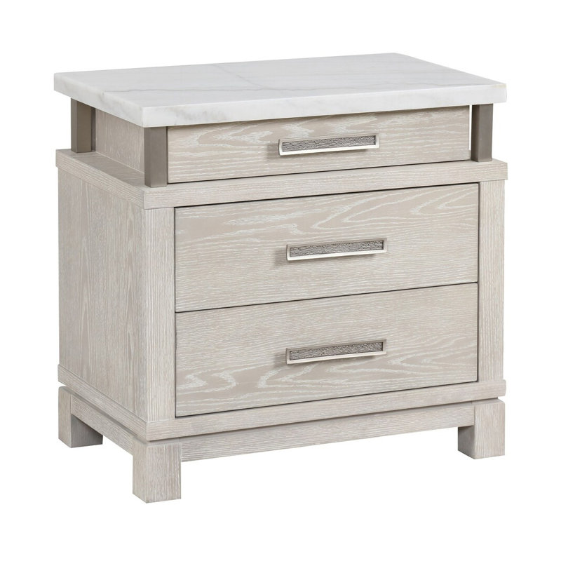 Nightstand W/ Marble Top, Weathered Grey