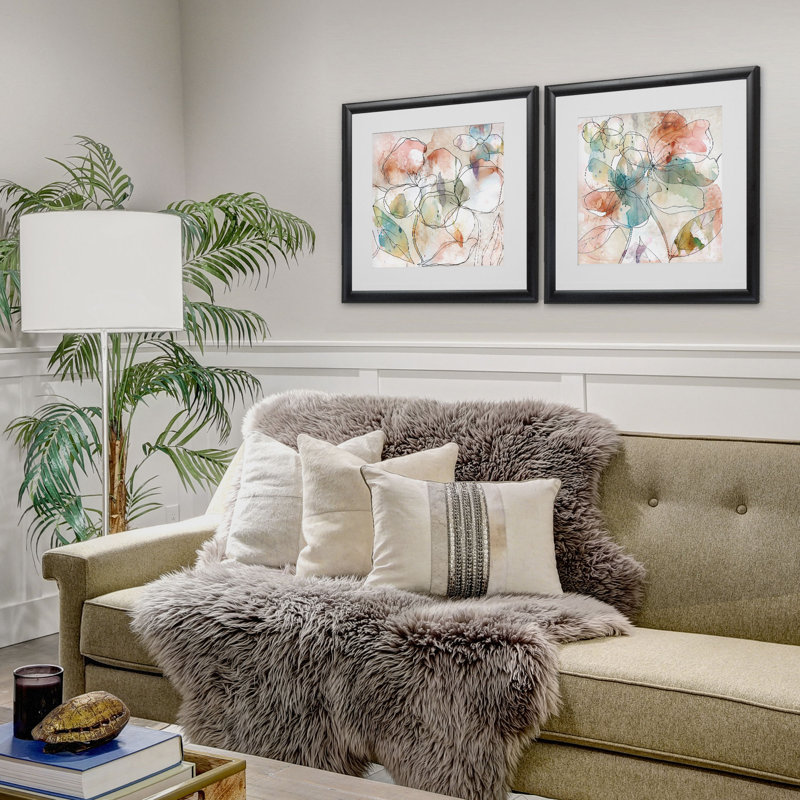 «Floral Flow», ensemble de 2 reproductions d'art sur papier encadrées, Cadre noir