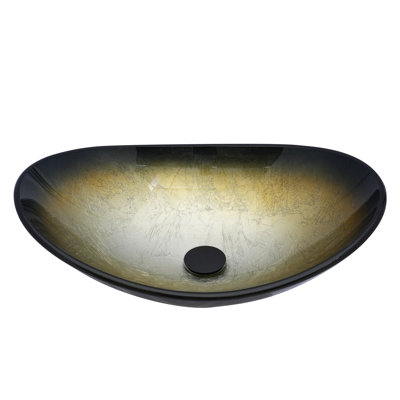 Lavabo vasque de salle de bain ovale en verre trempé avec drain escamotable chromé