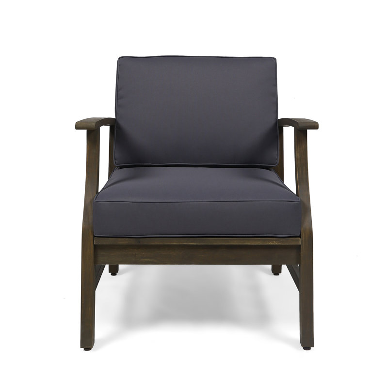 Apolinario Acacia Outdoor Lounge Chair, Dark Gray Cushion / Gray Frame 