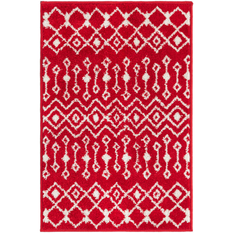 Tapis géométrique en chenille / polyester tissé à la machine Briehn - rouge / blanc, Rectangle 2 pi x 3 pi