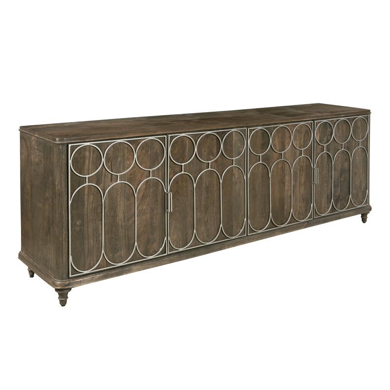 Rich Brown Mango Wood 4-Door Console with Metal Grill