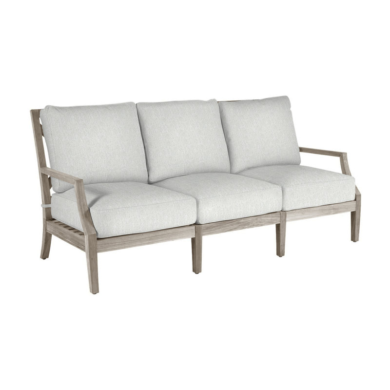 Haley Teak Patio Sofa with Cushions, Bali Pearl, Oyster Teak, No welt + Standard fill