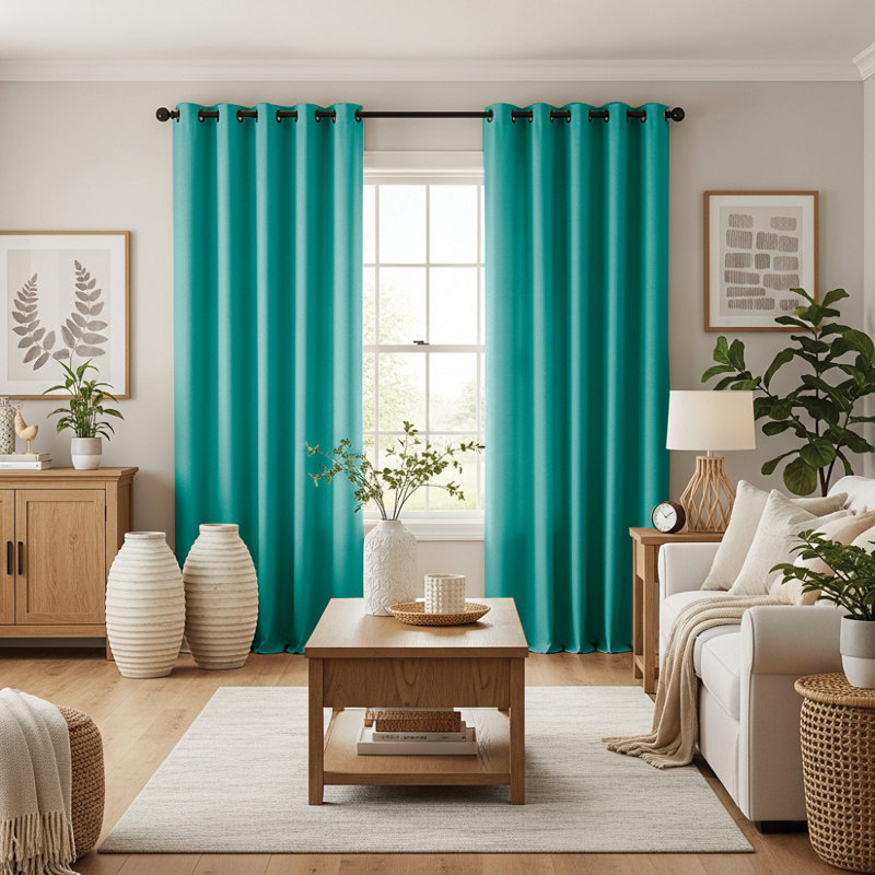 Jeffro Pair of Eyelet Blackout Curtain Panels, 167.64cm Width x 182.88cm Drop, Teal
