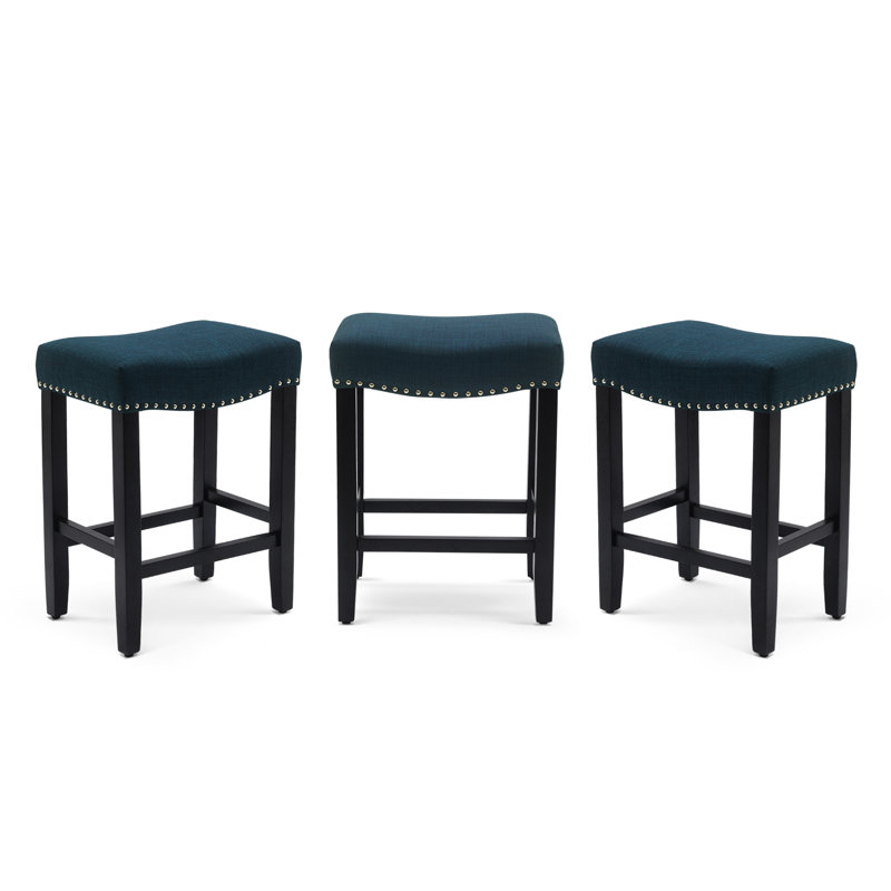 Tabouret Jameson, Tabouret de comptoir (siège d’une hauteur de 24, Tissu bleu marine / cadre noir