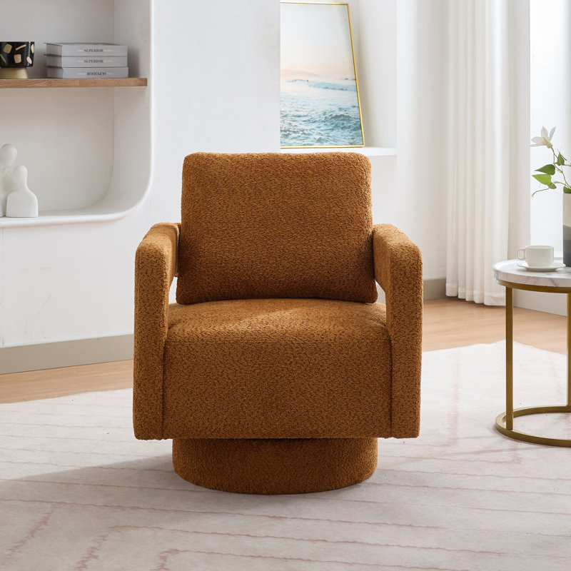 29.12" W Pillow Back Hollow Arm Swivel Accent Armchair, Caramel Polyester