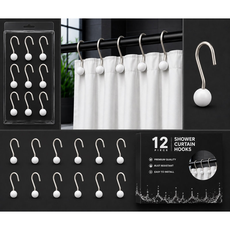 METAL SHOWER HOOKS Metal Shower Accessory, White