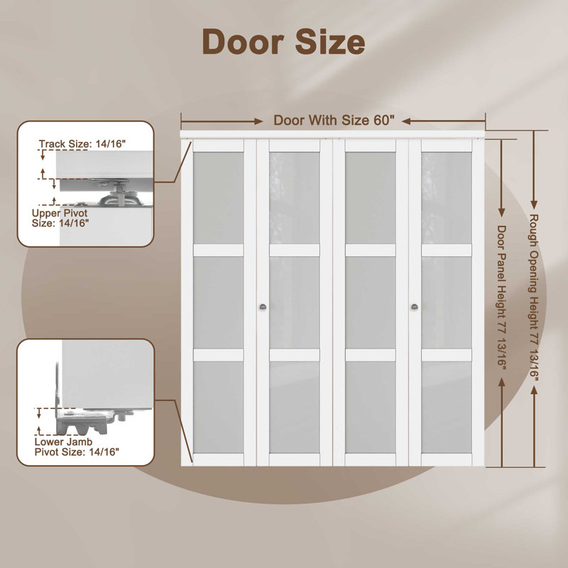 60 in. x 80 in. White MDF Bi-Fold Door with Frosted Glass Panels