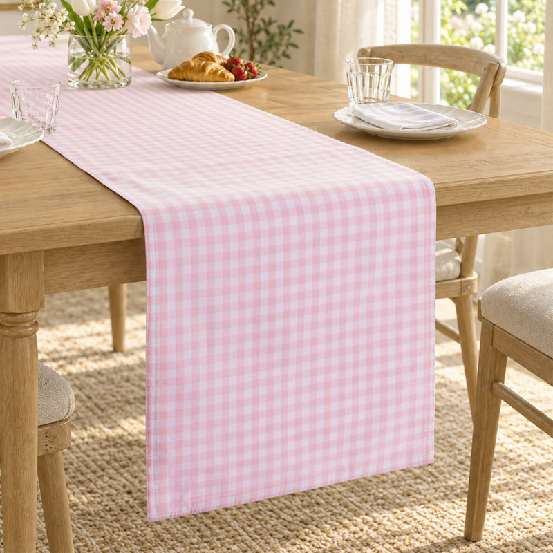 Chemin de table vichy classique 100 % coton teint en fil, Rose
