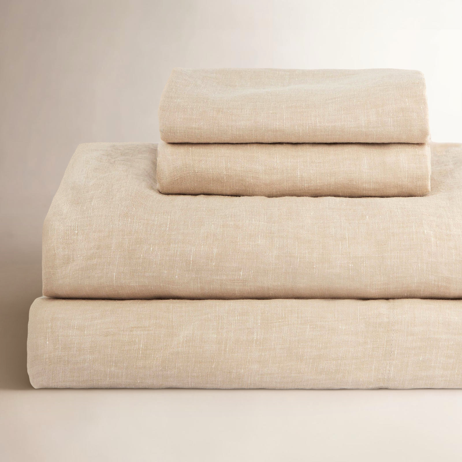 100% French Linen Sheet Set, Twin XL Sheet Set with 1 Pillowcase, Putty Heather