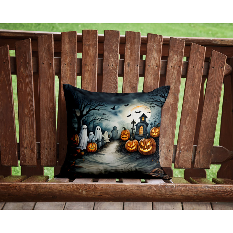Coussin décoratif intérieur / extérieur en polyester More / Spooky More Spooky Halloween, 14 po x 14 po