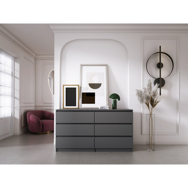 Melby 140 cm W Chest of 6 Drawers, Anthracite