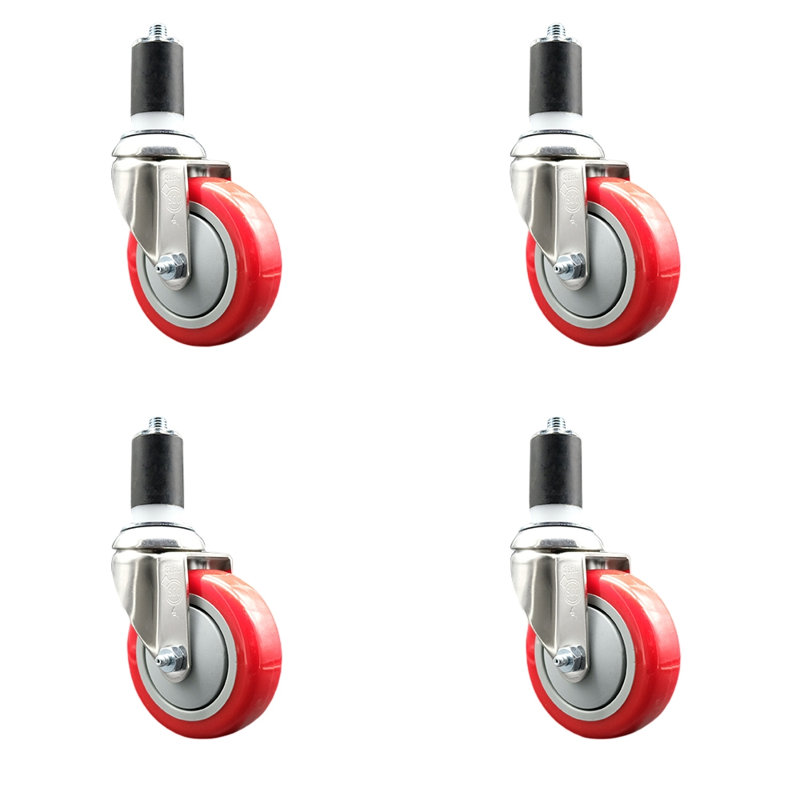 Ensemble de roulettes extensibles pivotantes en polyuréthane 316SS SCC, Rouge