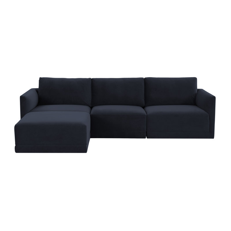 Canapé modulaire réversible avec repose-pieds 104,7 po Deirdre, Velours bleu marine