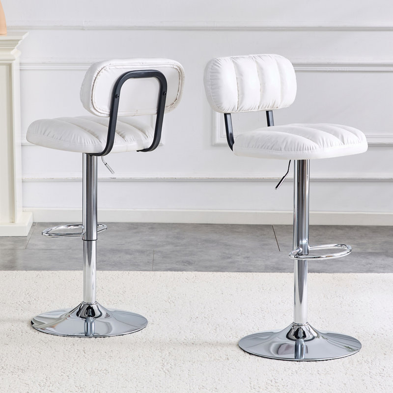 Ensemble de 2 tabourets de bar à hauteur ajustable, revêtement en similicuir blanc avec base et repose-pieds chromés, tabourets de confort modernes pour îlot de cuisine, bar personnel et salon